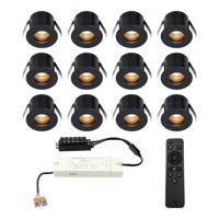 Set van 12 Olivia LED Mini Inbouwspots met Trafo - 12 Volt 3 Watt 150 lumen - Dimbaar - Verzonken - Plat 36mm - 2700K - IP44 waterdicht - Zwart - Veranda Spotjes - Overkapping Spotjes - thumbnail