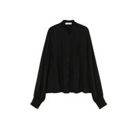 Mango blouse met ruches zwart - thumbnail