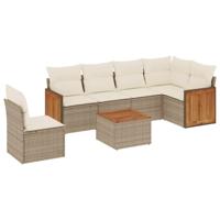 7-delige Loungeset met kussens poly rattan beige - thumbnail