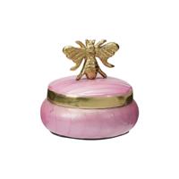 Home & Styling Opbergdoosje metaal roze met bij 8cm - thumbnail