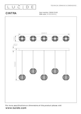 Lucide CINTRA - Hanglamp - LED Dimb. - 5x4,7W 2700K - Transparant Lucide CINTRA - Hanglamp - LED Dimb. - 5x4,7W 2700K - Transparant