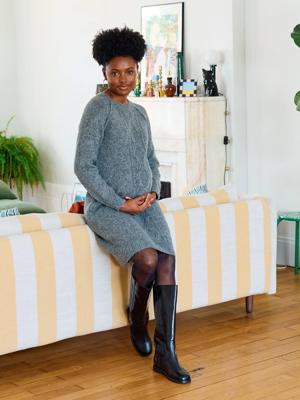 Geribbelde trui met zwangerschaps wol gemêleerd grijs Geribbelde trui met zwangerschaps wol gemêleerd grijs