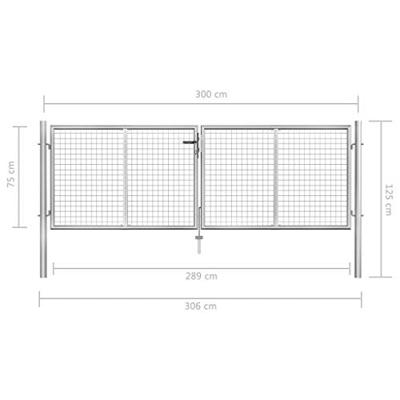 Poort 306x125 cm gegalvaniseerd staal zilverkleurig