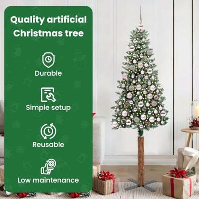 VidaXL Slanke kerstboom groen 180 cm pvc en massief dennenhout