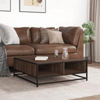 Salontafel 80x80x30 cm bewerkt hout en metaal bruin eikenkleur - thumbnail