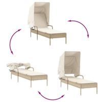 Ligbed met luifel en tafel poly rattan beige - thumbnail