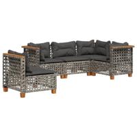 5-delige Loungeset met kussens poly rattan grijs - thumbnail