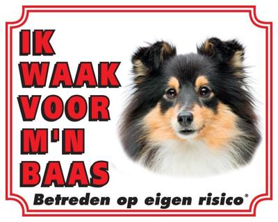 Shetland Sheepdog Waakbord - Ik waak voor Zwart Shetland Sheepdog Waakbord - Ik waak voor Zwart