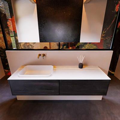 Badkamermeubelset Mondiaz Erin 150 cm met 2 Lades met RIDGE Wastafel Links Talc Zonder Kraangaten Greeploos Mat Dark Brown Badkamermeubelset Mondiaz Erin 150 cm met 2 Lades met RIDGE Wastafel Links Talc Zonder Kraangaten Greeploos Mat Dark Brown