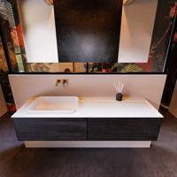 Badkamermeubelset Mondiaz Erin 150 cm met 2 Lades met RIDGE Wastafel Links Talc Zonder Kraangaten Greeploos Mat Dark Brown - thumbnail