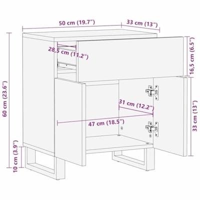Nachtkastje Wit en zwart 50 x 33 x 60 cm massief mangohout