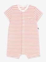 Baby sweater met korte pijpen van gestreepte badstof van PETIT BATEAU abrikoos - thumbnail
