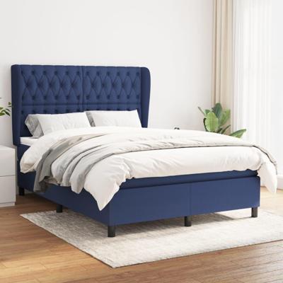 Boxspring met matras stof blauw 140x200 cm