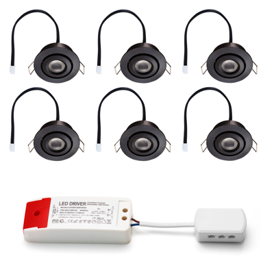 Set LED-inbouwspot Piccolo zwart 3W dimbaar 3-6 stuks