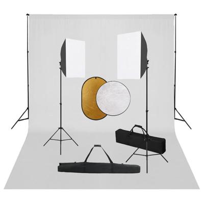 Fotostudioset met softboxlampen, achtergrond en reflector