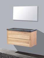 Lambini Designs Wood Stone badkamermeubel 100cm 0 kraangaten eiken - thumbnail
