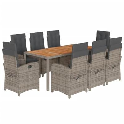 9-delige Tuinset met kussens poly rattan grijs