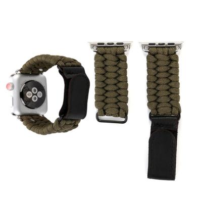 Magic paste echt leder paraplu touw nylon polshorloge band met RVS gesp voor Apple Watch serie 3 & 2 & 1 42mm (bruin) Magic paste echt leder paraplu touw nylon polshorloge band met RVS gesp voor Apple Watch serie 3 & 2 & 1 42mm (bruin)