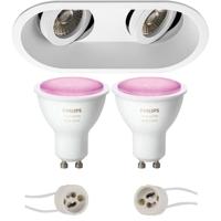 GU10 Inbouwspot Set - Mat Wit - Kantelbaar - Philips Hue - White and Color Ambiance - Bluetooth - Pragmi Zano Pro - Inbouw Ovaal Dubbel - 185x93mm - thumbnail