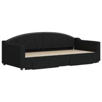 Slaapbank met onderschuifbed en lades 90x200 cm stof zwart - thumbnail