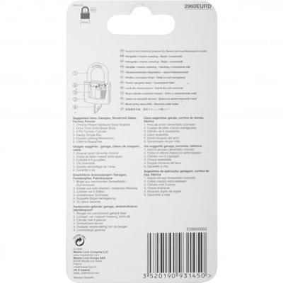 Masterlock 60mm thick solid brass body - 36mm hardened steel shackle, 9mm diam. - - 2960EURD