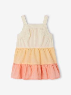 Colorblock babyjurk met schouderbandjes perzik