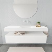 Aqua Splash Badkamermeubel AQS Ibiza 150 cm Soft-Close Lade Solid Surface Wastafel Mat Wit - Badmeubel Ibiza 150 cm Spoelbak Midden Mat Wit (0 - thumbnail