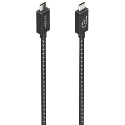 AISENS A156-0868 USB4-kabel Gen3X2, aluminium, 40 Gbit/s, 8K bij 60Hz, 5A, 48V, 240W, E-merk, type USB-C/M-USB-C/M, zwart, 1,5 m