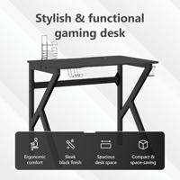 Gamingbureau met K-vormige poten 90x60x75 cm zwart - thumbnail
