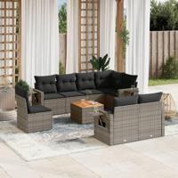 9-delige Loungeset met kussens poly rattan grijs - thumbnail