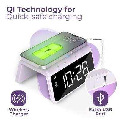 Digitale Wekker - Draadloze Oplader Voor Telefoon - Wake Up Light - Paars (HCG019QI-PU)
