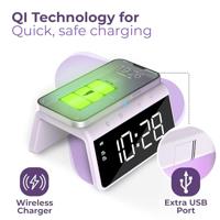Digitale Wekker - Draadloze Oplader Voor Telefoon - Wake Up Light - Paars (HCG019QI-PU) - thumbnail