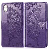 Butterfly Love bloemen reliëf horizontale Flip lederen case voor iPhone XR met houder & kaartsleuven & portemonnee & Lanyard (donker paars) - thumbnail