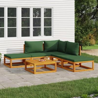 6-delige Loungeset met groene kussens massief hout