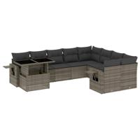 10-delige Loungeset met kussens poly rattan grijs - thumbnail