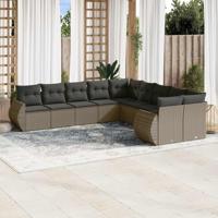 10-delige Loungeset met kussens poly rattan lichtgrijs - thumbnail