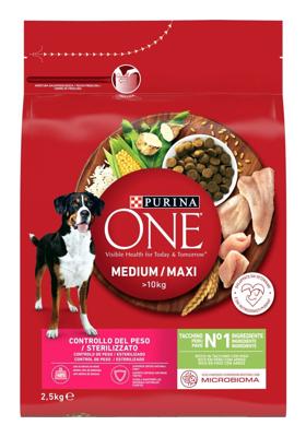 PURINA One Adult Medium/Maxi Weight Control/Sterilized Rich in turkey with rice - droog hondenvoer - 2,5kg