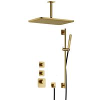 Hotbath Gal - GL106 - Inbouw Regendoucheset - Geborsteld Messing PVD - 2 Stopkranen - Thermostatisch - Plafondbuis 15 cm - Hoofddouche 270x400 mm - Staafhanddouche - Glijstang 900 mm - met GL106 - V01 - thumbnail