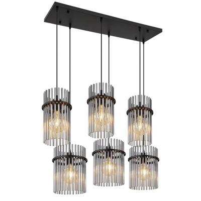 Globo Zwarte hanglampGorley met smoke glas 6-lichts - 15698-6H