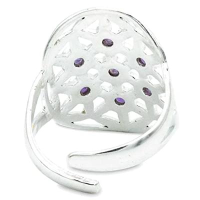Zilveren Ring Bloem des Levens met Amethist