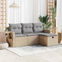 4-delige Loungeset met kussens poly rattan beige - thumbnail