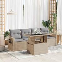 5-delige Loungeset met kussens poly rattan beige - thumbnail