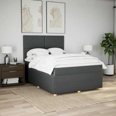 Boxspring met matras stof donkergrijs 140x190 cm