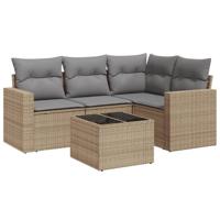 5-delige Loungeset met kussens poly rattan beige - thumbnail