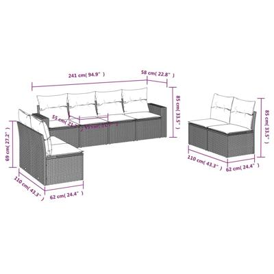 8-delige Loungeset met kussens poly rattan zwart - thumbnail