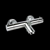 Badkraan Salina 15cm Hartafstand Thermostatisch Opbouw Rond Chroom 2 Greeps met Onderuitloop - thumbnail