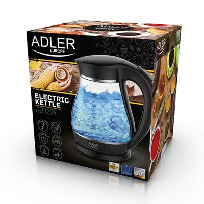 Adler AD 1274 B waterkoker 1,7 l 2200 W Zwart, Transparant