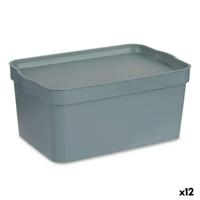 Opbergbak met Deksel Grijs Plastic 7,5 L 21 x 14,2 x 32 cm (12 Stuks) - thumbnail