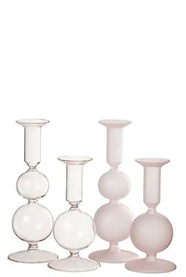 J-Line kaarshouder Ballen - glas - transparant|lichtroze - 2 stuks