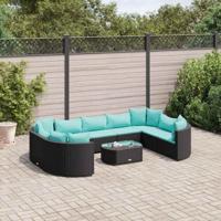 10-delige Loungeset met kussens poly rattan zwart - thumbnail
